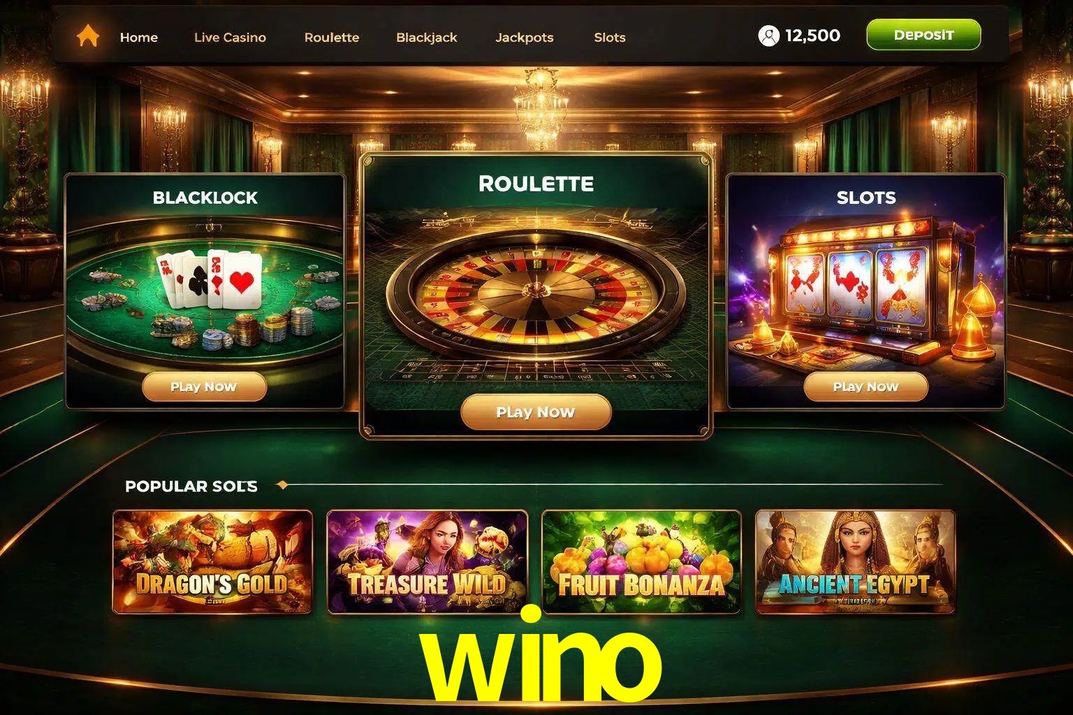 Vista de la plataforma wino Casino mostrando categorías organizadas de juegos en línea